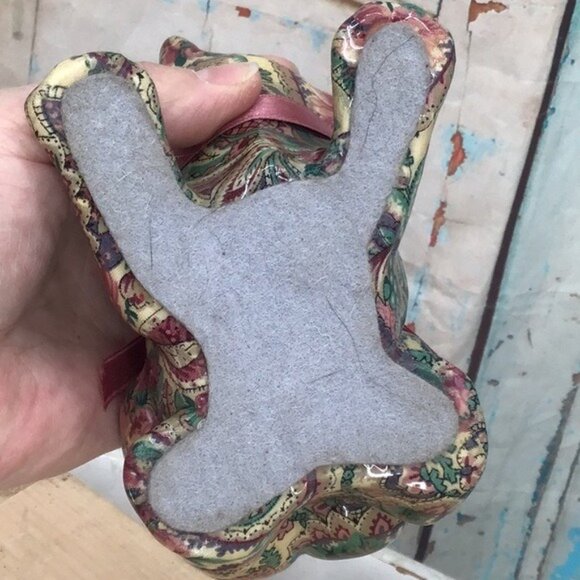 Joan Baker Patchwork Cat Figurine Pink Bow Paisley Print Ring Holder Collectible - Picture 3 of 6